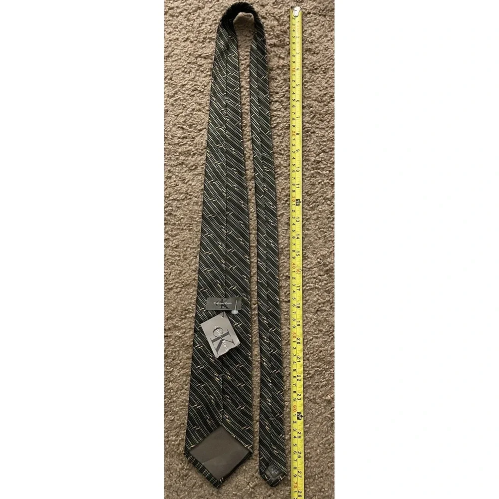 New Calvin Klein Neckwear Tie Green Gold Striped USA Made 100% Silk NWT JBHS